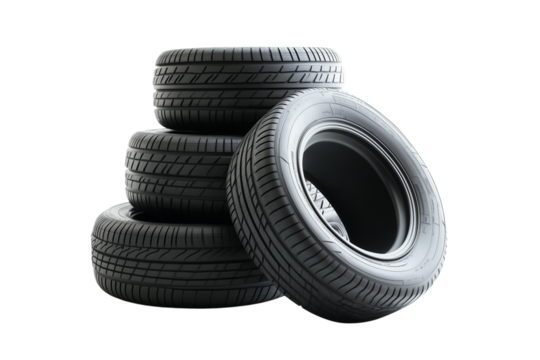 Stack of black car tires isolated on transparent background - Powered by Adobe