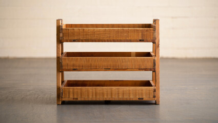 Handcrafted Wooden Three-Tier Storage Crates with Dovetail Joints and Natural Wood Finish
