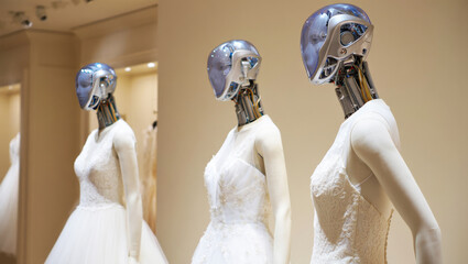 Futuristic Bridal Collection - AI Robot Mannequins in Wedding Dresses