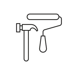 Hammer and Paint Roller Editable line icon 