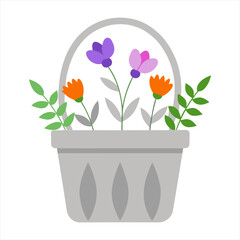 Fototapeta premium Vector art illustration of various types of flowers in a basket