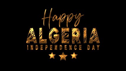 Happy Algeria Independence Day Text Animation in Gold. Suitable for celebrating Algerian independence or patriotic themes in design projects.