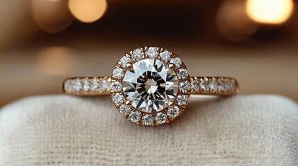 Diamond Engagement Ring on White Cloth
