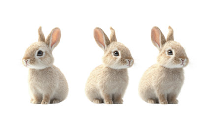 3D Adorable cartoon white Rabbit Set isolated on transparent background