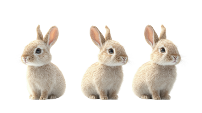 3D Adorable cartoon white Rabbit Set isolated on transparent background
