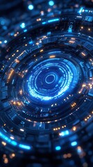 Fototapeta premium Futuristic Circular Interface with Illuminated Blue and Orange Lights