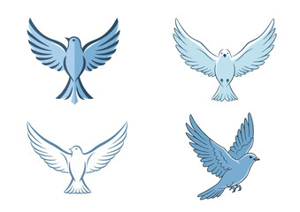 Obraz premium Flying bird with wide open wings in upward motion, symbolizing liberation with soft blue tones and clean curved lines on transparent background 