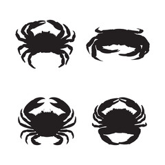 Crab Silhouette Vector Set Black Crabs with Claws Isolated on White Background