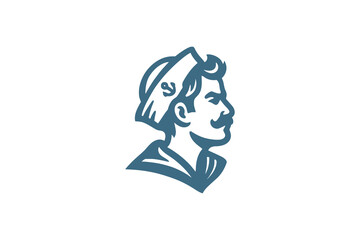 Sailor man profile, vintage flat style vector logo illustration

