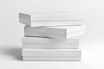 Stacked White Boxes with Shadows, Minimalist Composition, Clean and Modern Aesthetic.