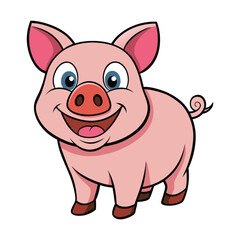 Fototapeta premium Cute Cartoon Pig Illustration – Smiling Baby Pig Clipart for Kids