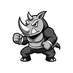 Fototapeta premium Strong Rhino Mascot Vector – Angry Cartoon Animal Fighter Logo
