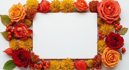 Autumnal Floral Frame Blank Card - Elegant autumnal design, perfect for invitations or announcements. Symbolizes warmth, beauty, change, new beginnings, and gratitude