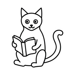 Cat Reading Book Smart Pet Education Theme Line Art