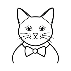 Cat Wearing Bow Tie Cute Fashion Pet Illustration Line Art