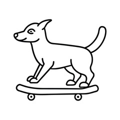 Dog Riding Skateboard Playful Pet Action Scene Line Art