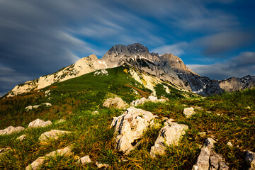 Bosanski Maglić from Prijevor, Bosnia on the border with Montenegro at sunset in Sutjeska National Park. The highest mountain in Bosnia and Herzegovina.