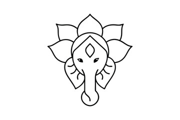 Ganesha Face with Lotus Mandala Divine Art Line Art