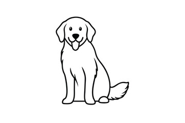 Golden Retriever Dog Sitting Pose Pet Character Line Art