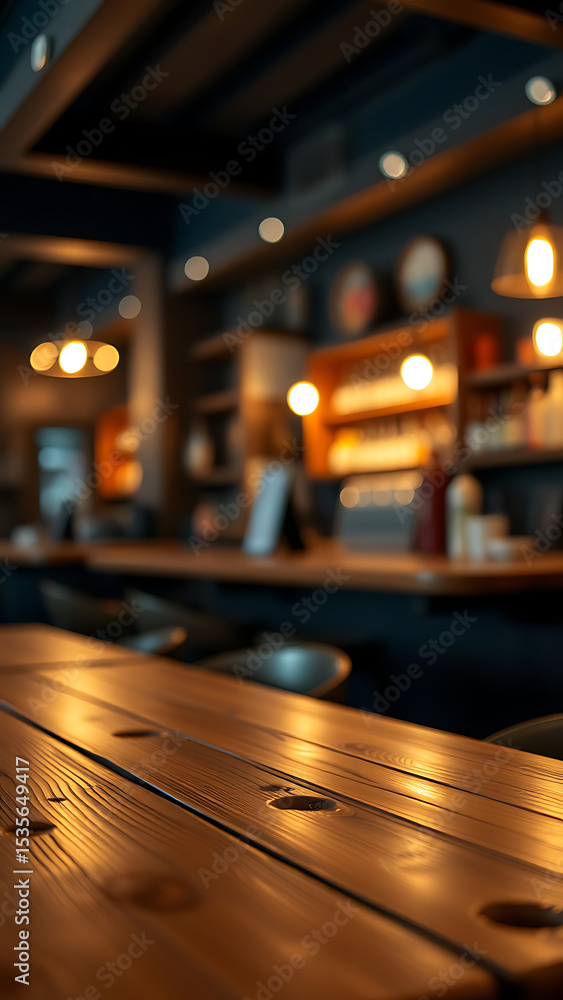 Aufkleber empty wooden table rustic and blurred background of bar or pub for product display high quality phot
