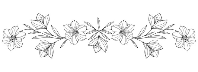 flower and leaves drawing. Vector hand drawn engraved floral card. Botanical, branch and flower Black ink sketch. Great for tattoo, invitations, greeting cards, decor © sense