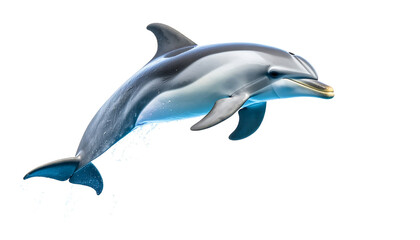 Fototapeta premium Dynamic image of a dolphin mid-jump, highlighting its playful nature and streamlined form, presented on a clear PNG background.