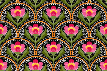 flower pattern seamless, silhouette of hibiscus flowers, hand drawn botanical.	