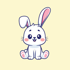 Adorable White Bunny Rabbit Illustration Cute Cartoon Hare Character Design