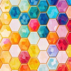 Hexagons in Digital Artwork with Vibrant Color Palette