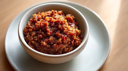 Bowl of Spicy Red Paste on a Plate