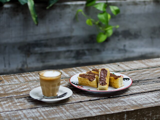 toast with chocolate spread and coffee