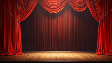 Red curtain with stage and spotlight