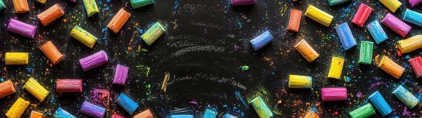 Colorful Chalks Arranged in Artistic Display on Black Background