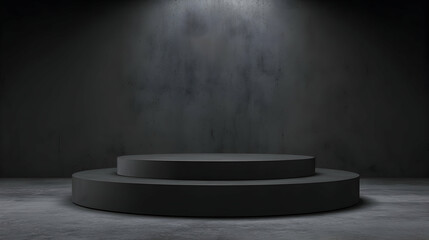 Dark Gray Stage with Concrete Textures and Dramatic Lighting for Product Display