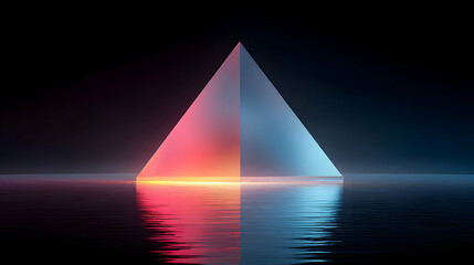 Illuminated Geometric Pyramid Shape Reflecting in Water with Red and Blue Light