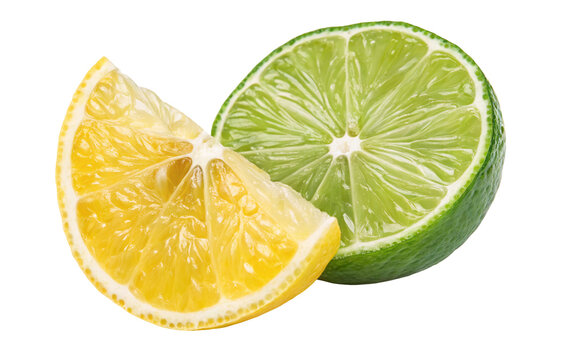 Fresh lemon and lime slices close up photo for healthy eating and citrus fruit recipe ideas and inspiration