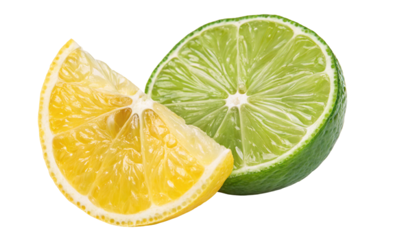 Fresh lemon and lime slices close up photo for healthy eating and citrus fruit recipe ideas and inspiration
