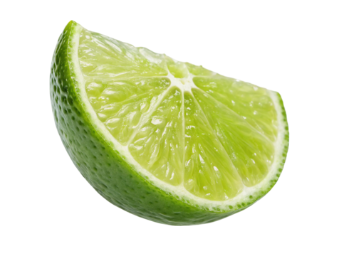 Isolated lime wedge fresh citrus fruit for cocktail garnish and healthy eating ingredient close up macro view - Powered by Adobe