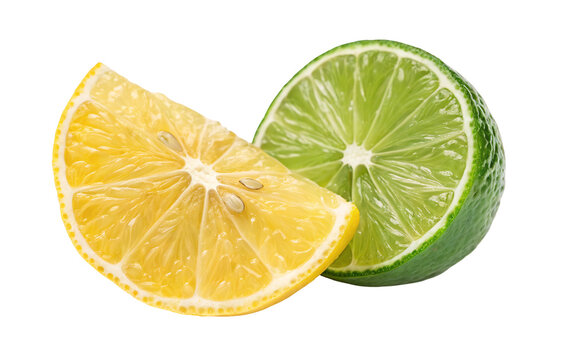 Stock photo of fresh lime and lemon slices for juice and cocktail ingredients on black background