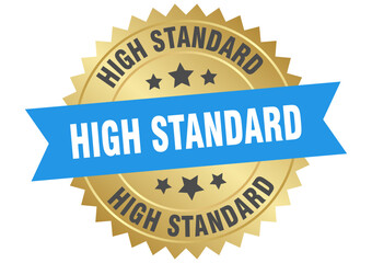 Obraz premium high standard. high standard round blue and gold label isolated on transparent background