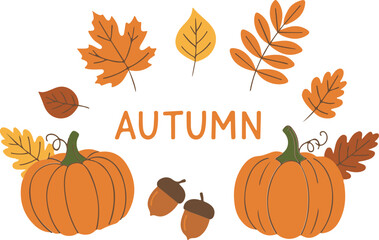  Autumn Seasonal Elements with Pumpkins and Leaves