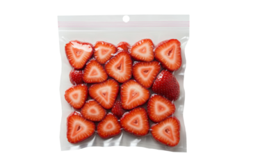 vacuum bag filled with strawberries isolated on transparent background
