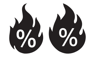 Fire Percentage Discount Icons - Hot Sale Symbol, vector illustration