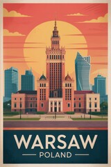 Retro Warsaw Travel Poster