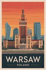 Retro Warsaw Travel Poster