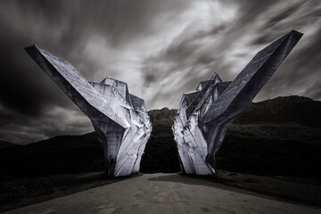 Brutalist memorial to the Battle of Sutjeska in 1943. It is located in the Valley of Heroes (Dolina...