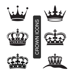 Crown Silhouettes. Elegant Vintage King and Queen Crown Icons. Simple and minimalistic crown vector illustration.