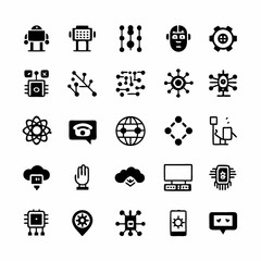 Generate vibrant, bold AI technology icons in diverse colors, showcasing innovative and futuristic designs.