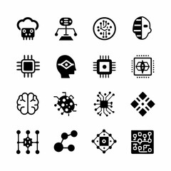 Design vibrant, bold AI technology icons showcasing futuristic concepts.  Include diverse shapes and styles.