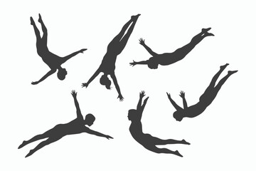 Obraz premium Six silhouettes of people falling or diving